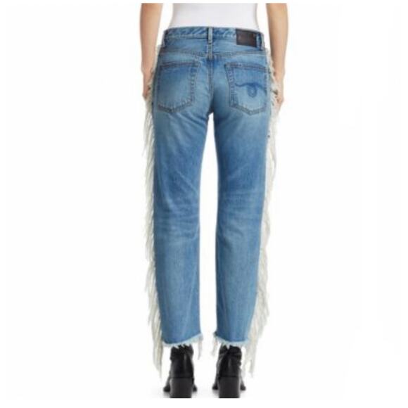 R13 Bowie Fringe Jasper Blue Jeans 100% Cotton Slim Straight 26 $495 - Picture 2 of 12